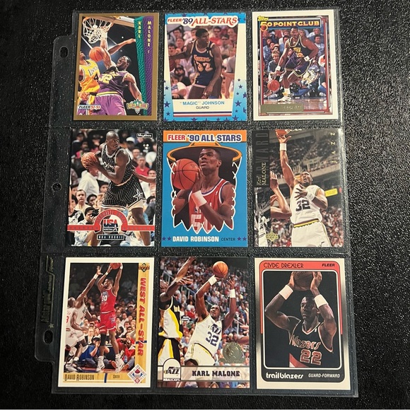 NBA Other - VINTAGE NBA Basketball Sheet of 9 Cards Malone Magic Barkley Robinson‎